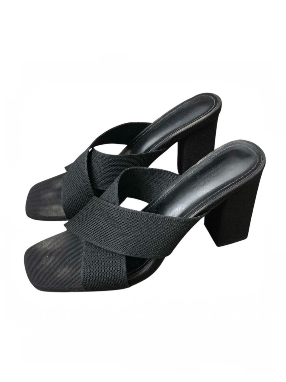 Cuccoo Slide Sandals Womens Size EUR 38 US 7 Black Block Heel Square Toe Mules